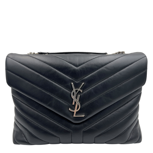 Saint Laurent Loulou Shoulder Bag Medium Black in Calfskin, Silver hardware_1
