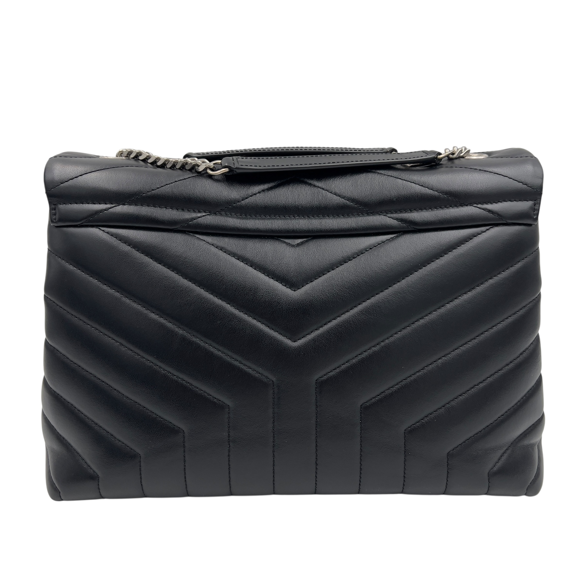 Saint Laurent Loulou Shoulder Bag Medium Black in Calfskin, Silver hardware_2