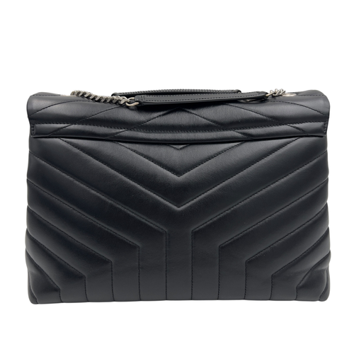Saint Laurent Loulou Shoulder Bag Medium Black in Calfskin, Silver hardware_2