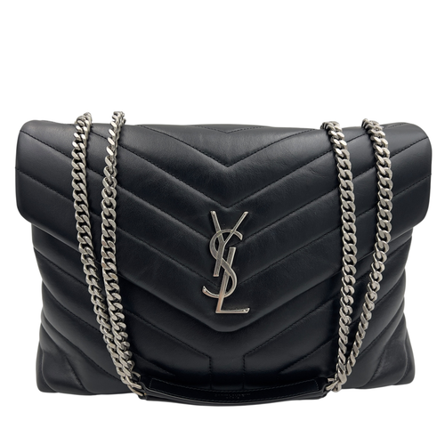 Saint Laurent Loulou Shoulder Bag Medium Black in Calfskin, Silver hardware_9