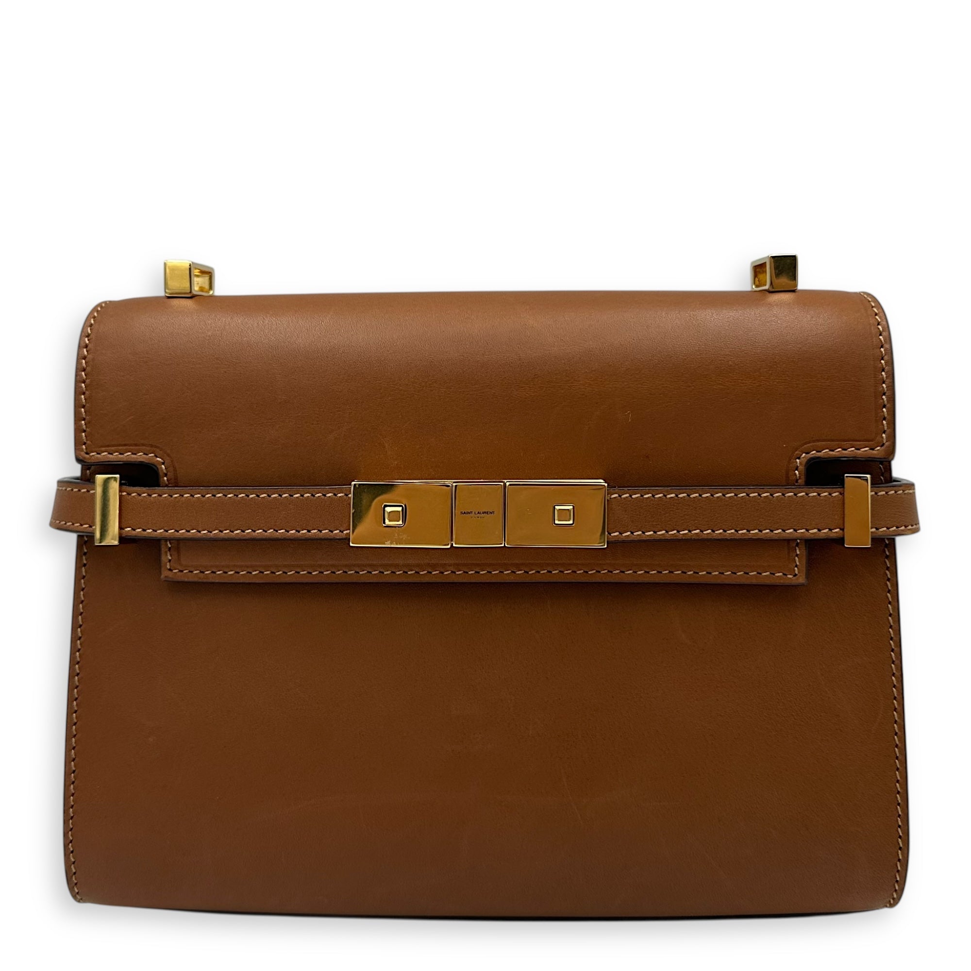 Saint Laurent Manhattan Shoulder Bag Brown in Calfskin, Gold hardware_1