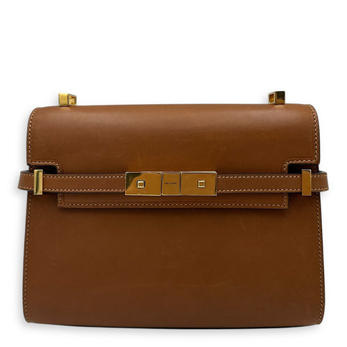 Saint Laurent Manhattan Shoulder Bag Brown in Calfskin, Gold hardware_1