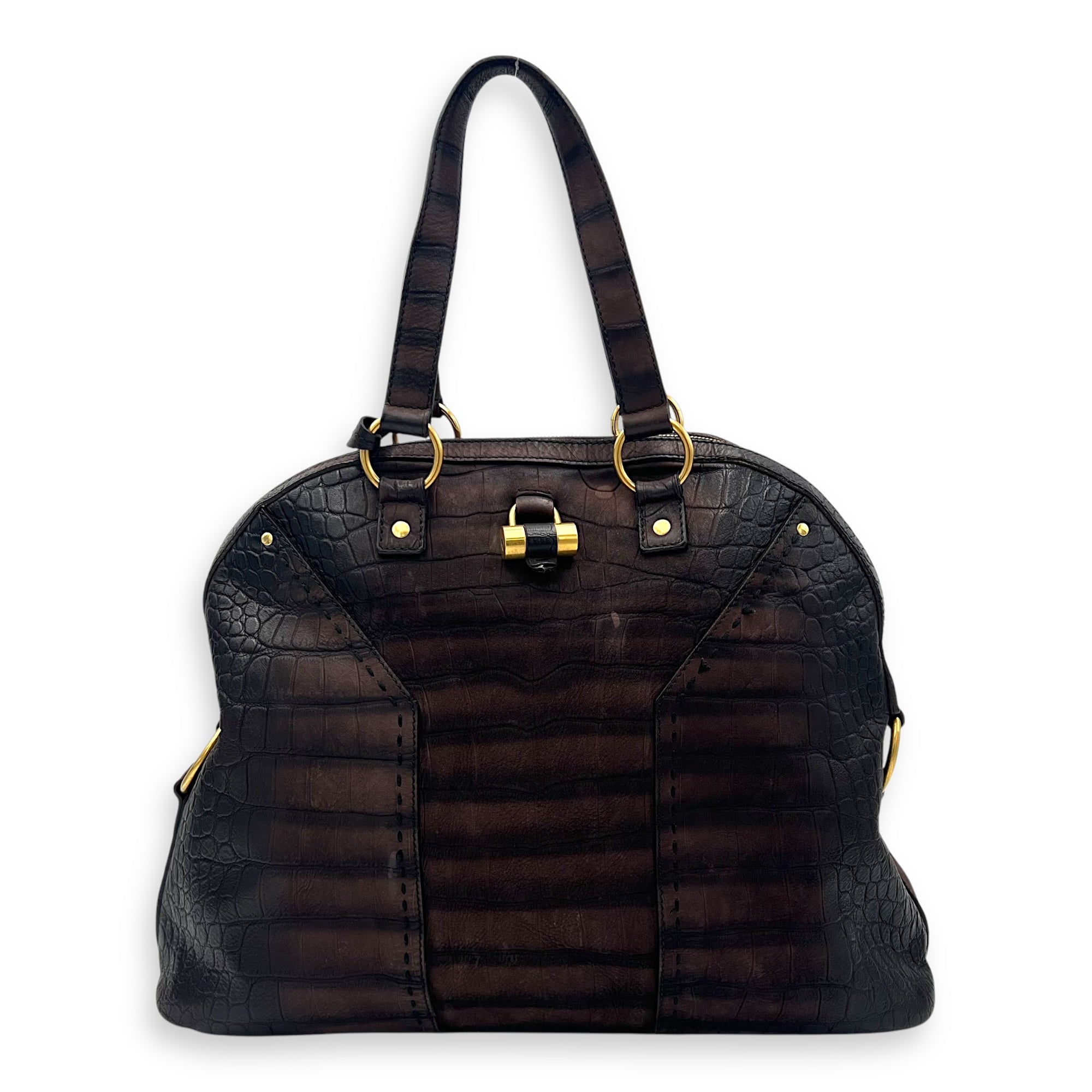 Saint Laurent Muse Top Handle Bag Large Brown in Calfskin, Gold hardware_1