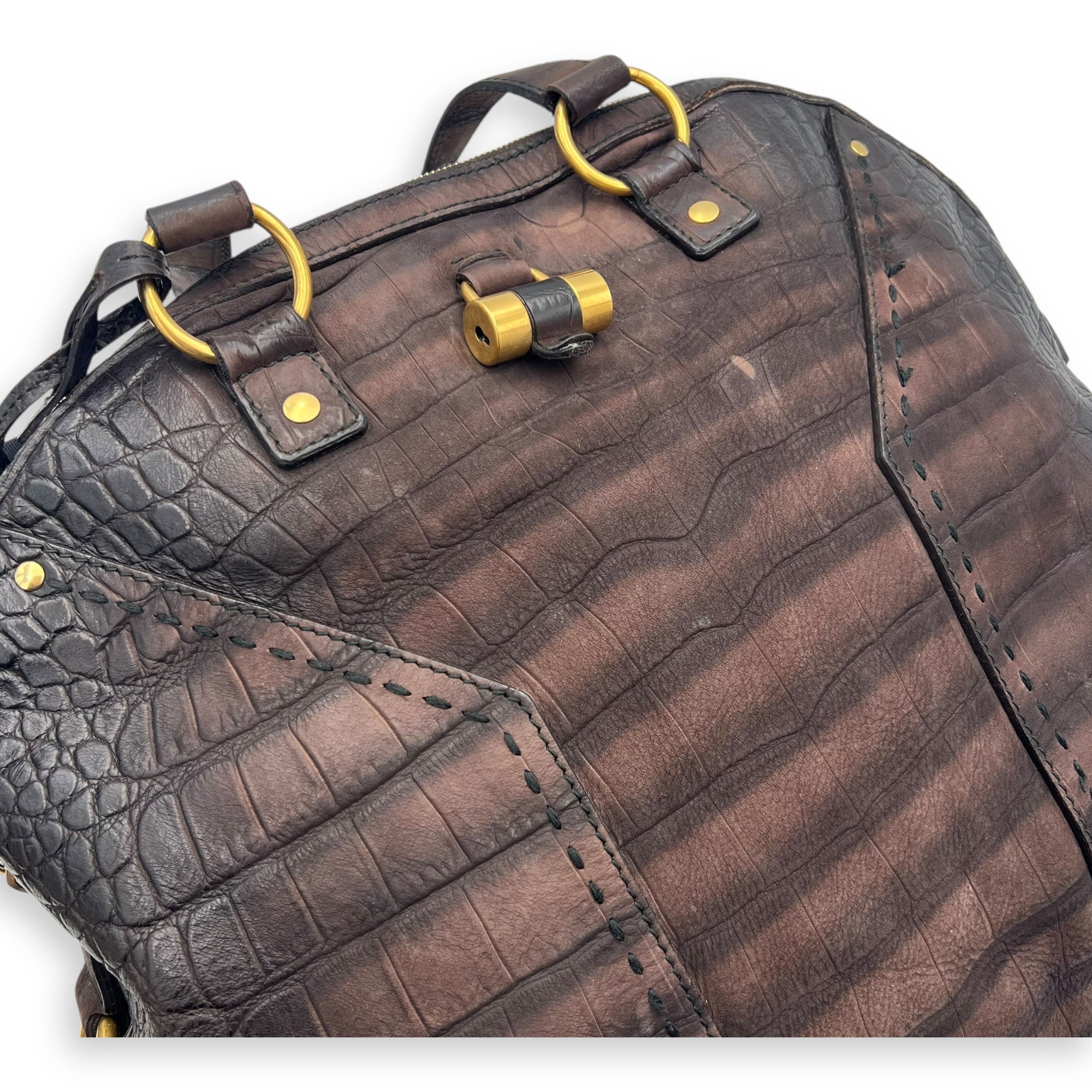 Saint Laurent Muse Top Handle Bag Large Brown in Calfskin, Gold hardware_15