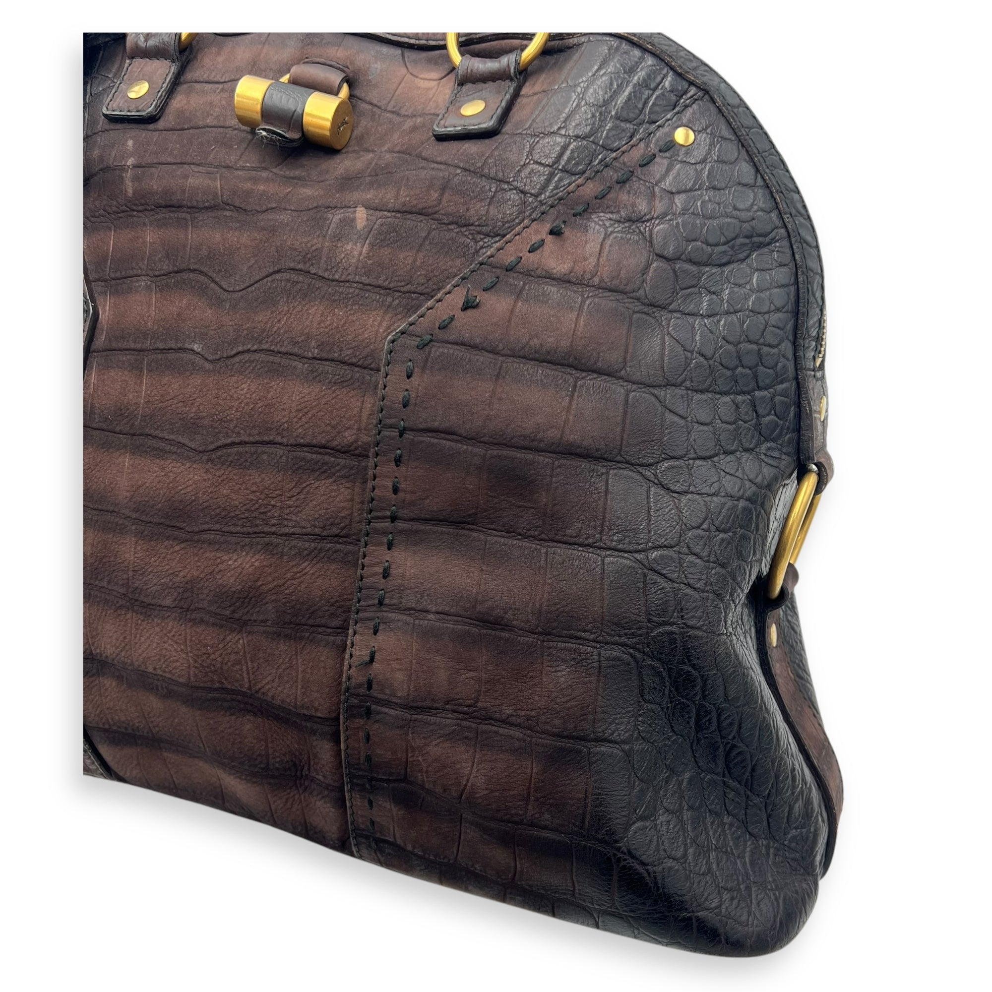 Saint Laurent Muse Top Handle Bag Large Brown in Calfskin, Gold hardware_16