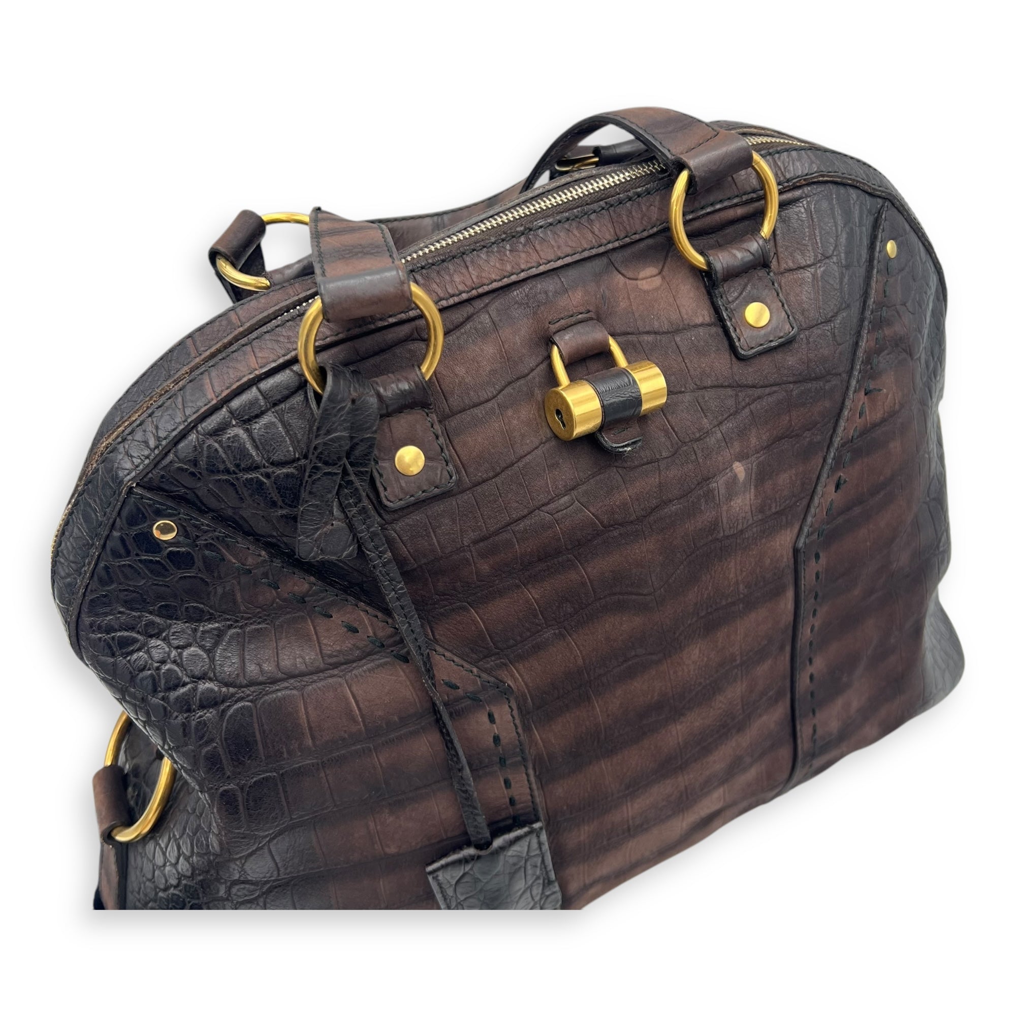 Saint Laurent Muse Top Handle Bag Large Brown in Calfskin, Gold hardware_17