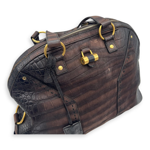 Saint Laurent Muse Top Handle Bag Large Brown in Calfskin, Gold hardware_17