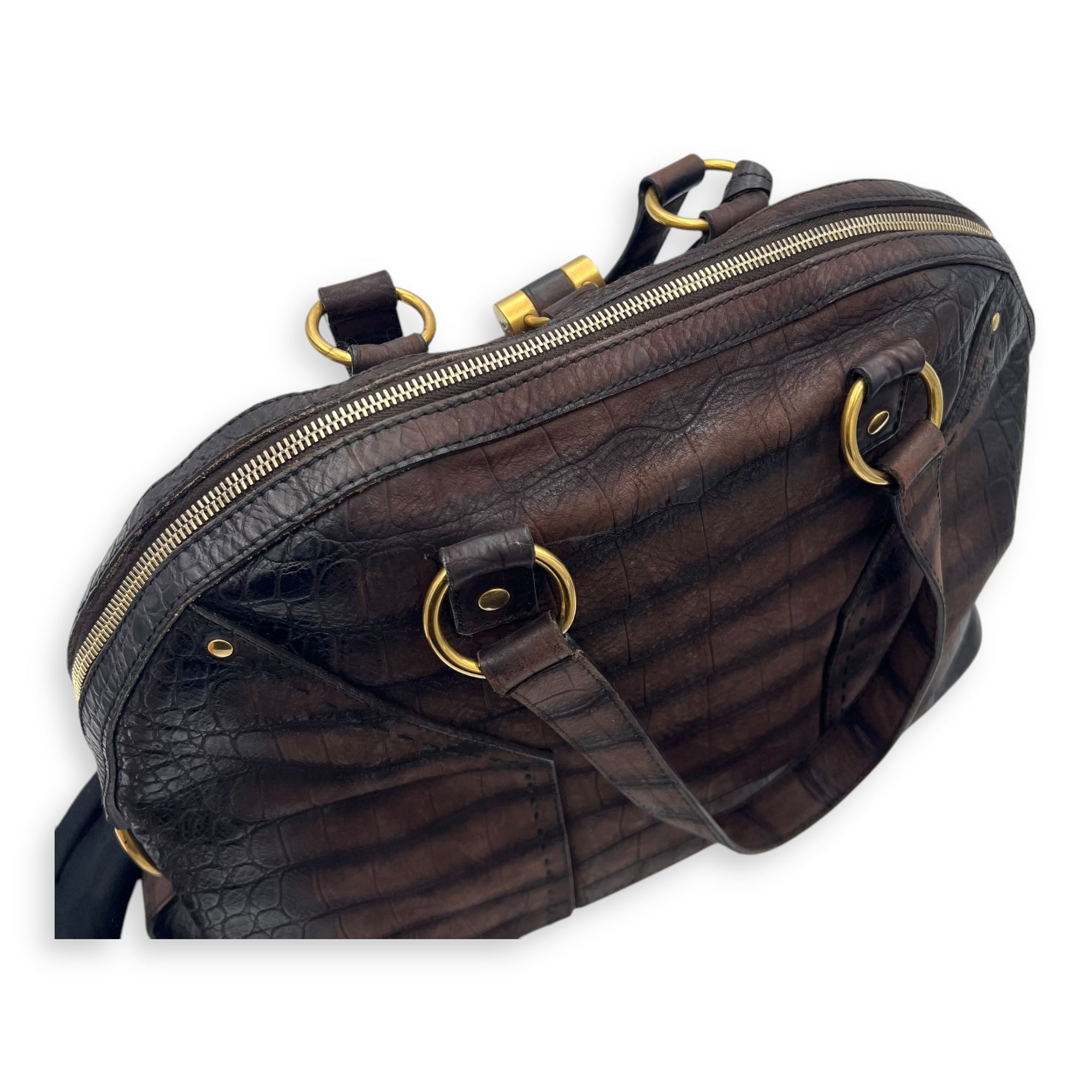 Saint Laurent Muse Top Handle Bag Large Brown in Calfskin, Gold hardware_18