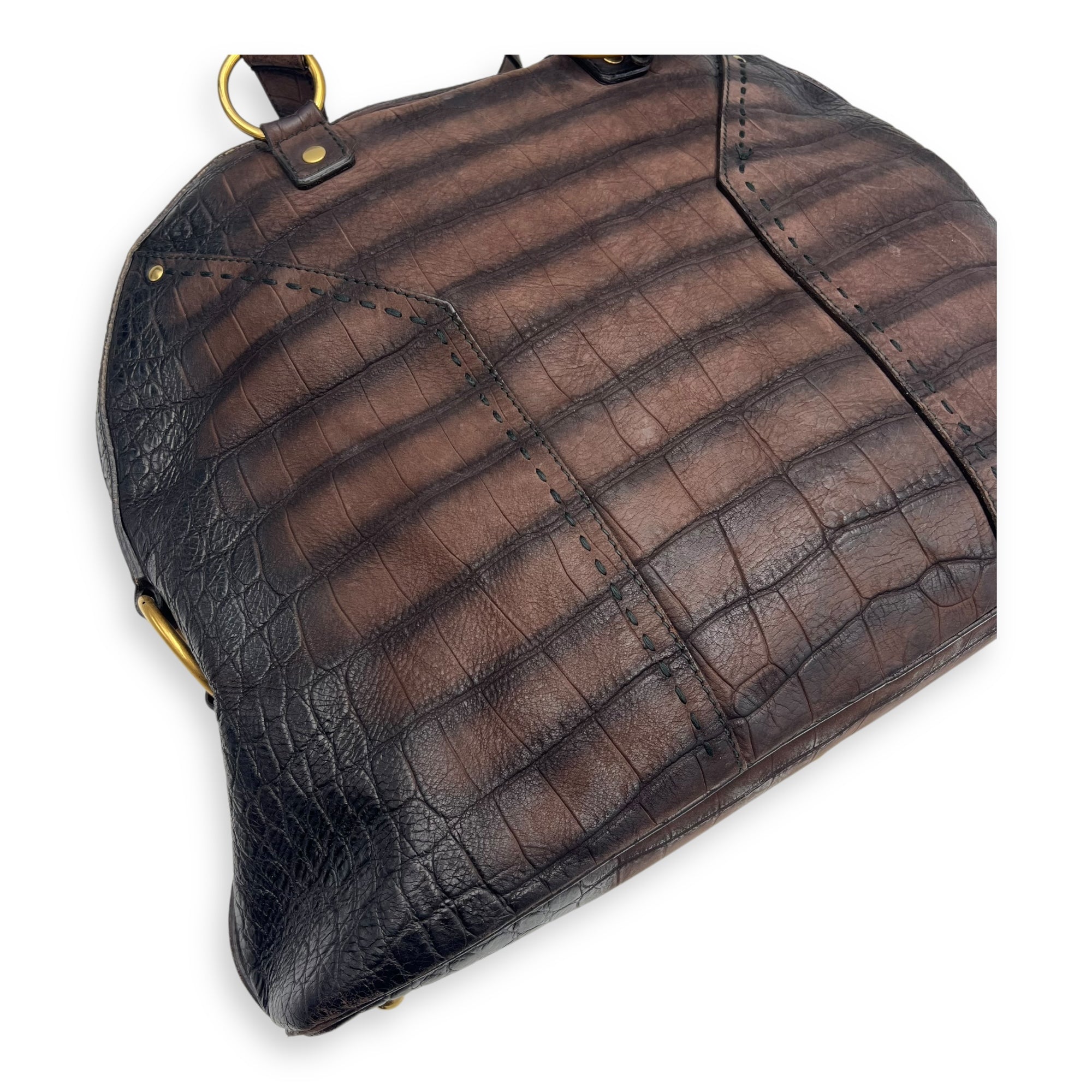 Saint Laurent Muse Top Handle Bag Large Brown in Calfskin, Gold hardware_19