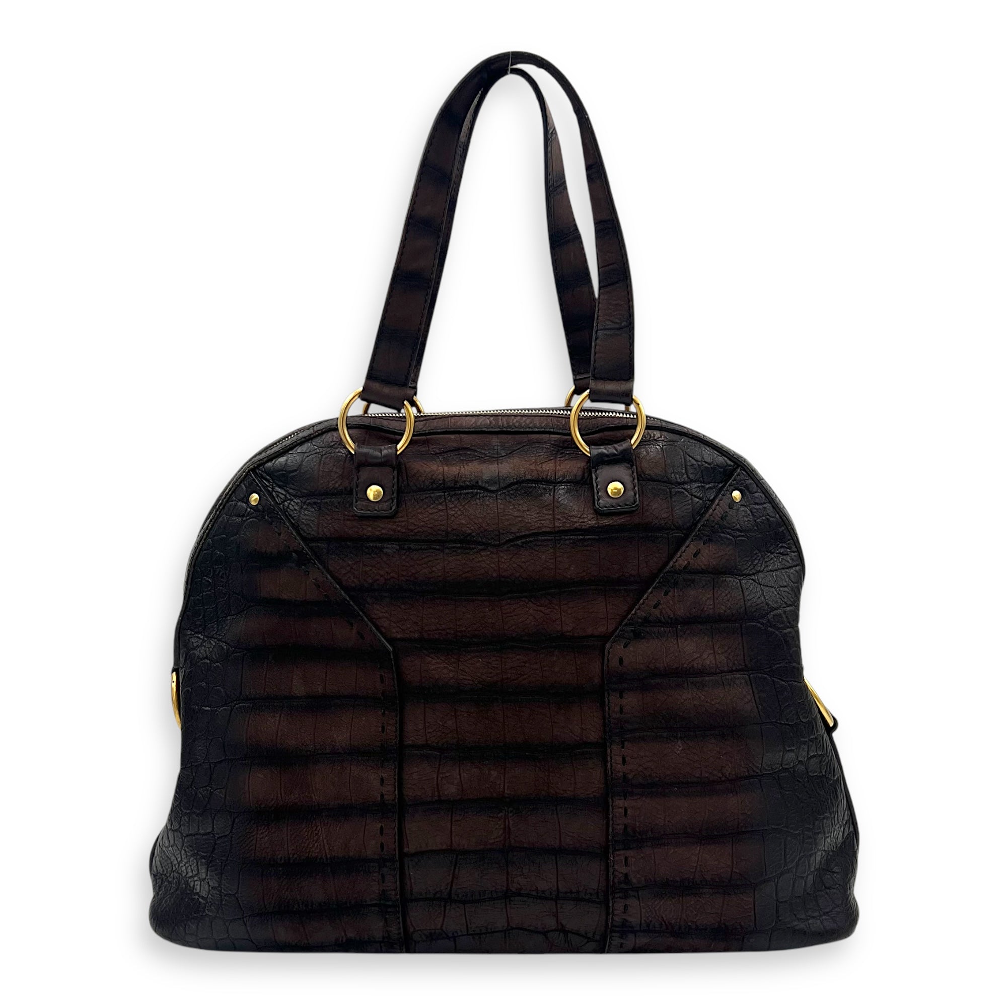 Saint Laurent Muse Top Handle Bag Large Brown in Calfskin, Gold hardware_2