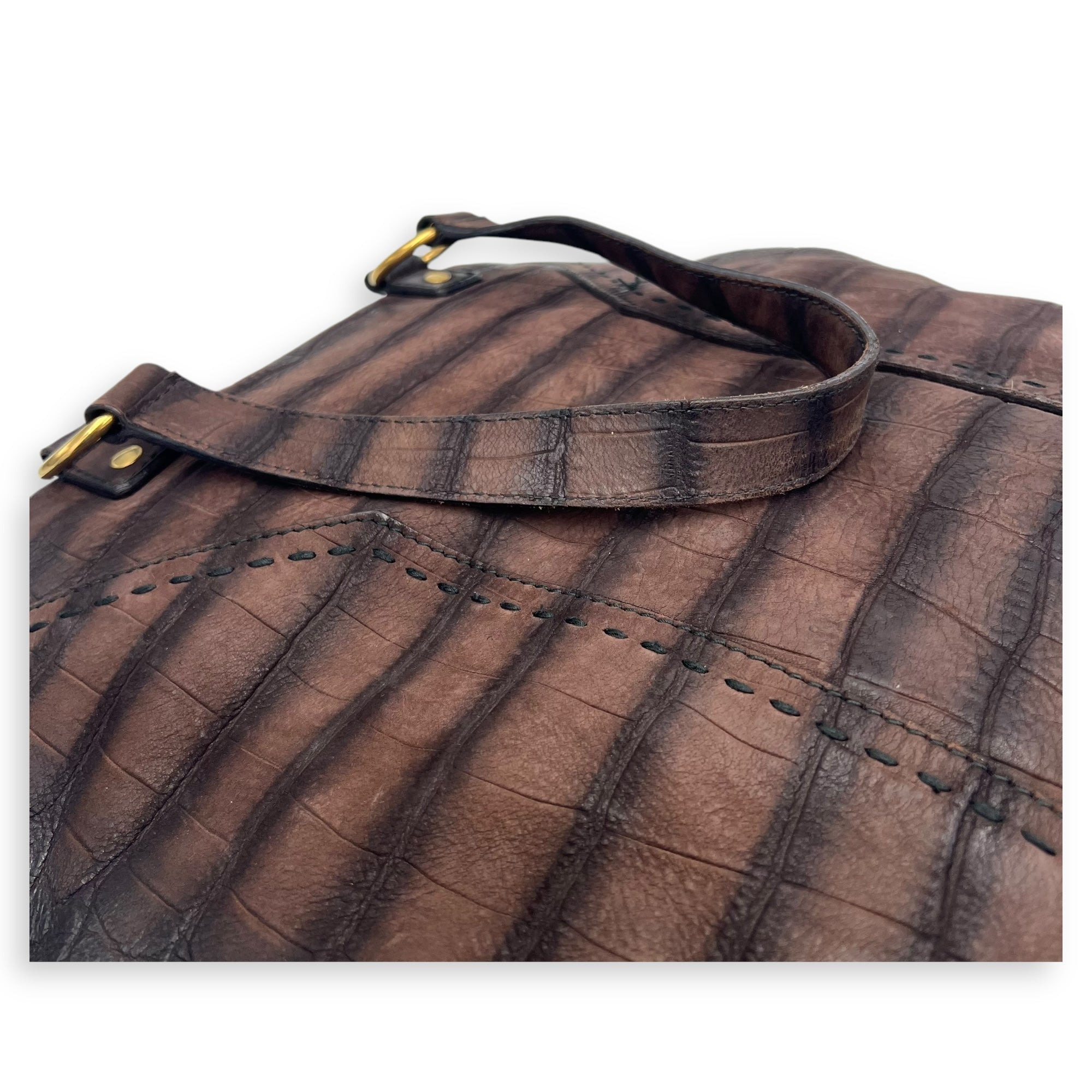 Saint Laurent Muse Top Handle Bag Large Brown in Calfskin, Gold hardware_26