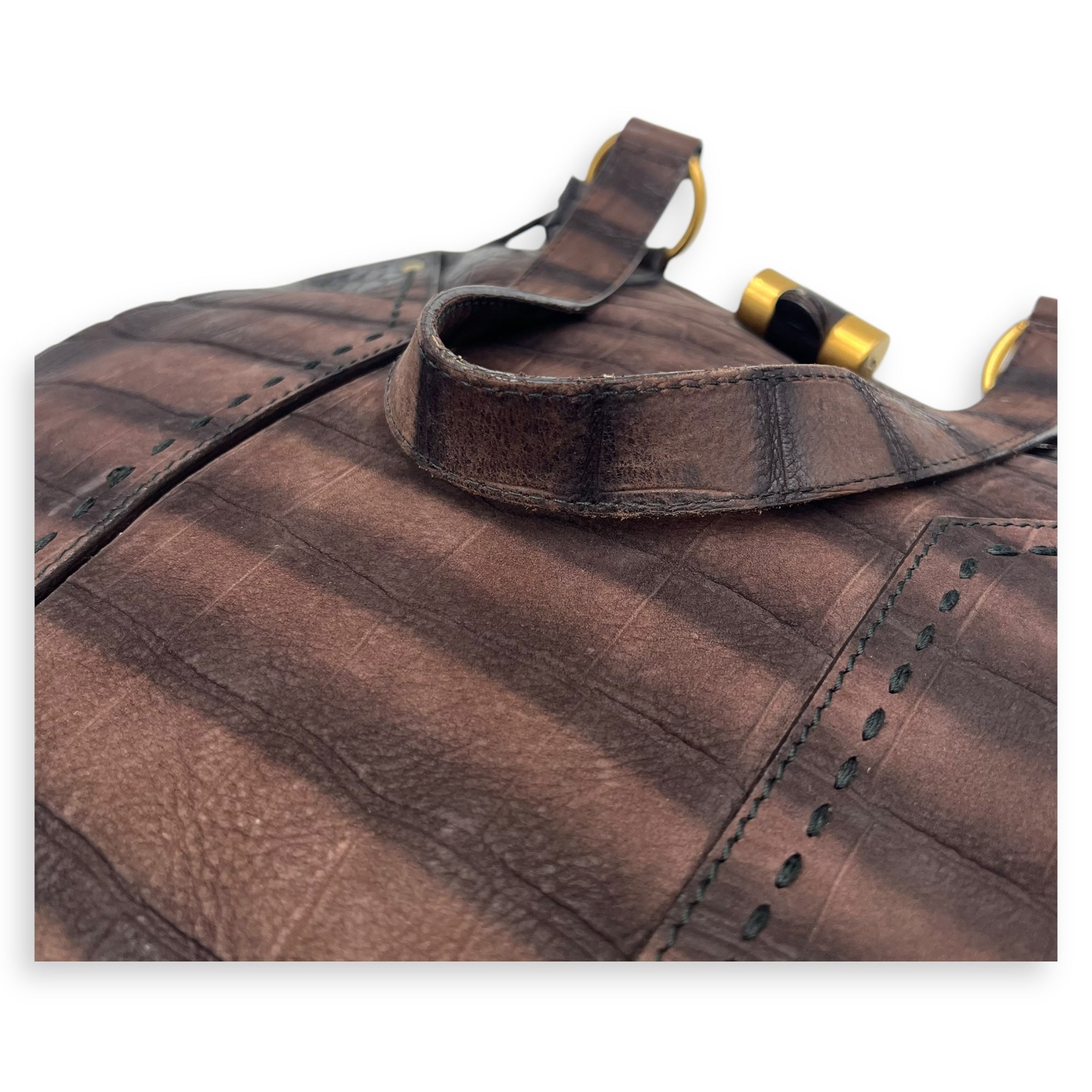 Saint Laurent Muse Top Handle Bag Large Brown in Calfskin, Gold hardware_27