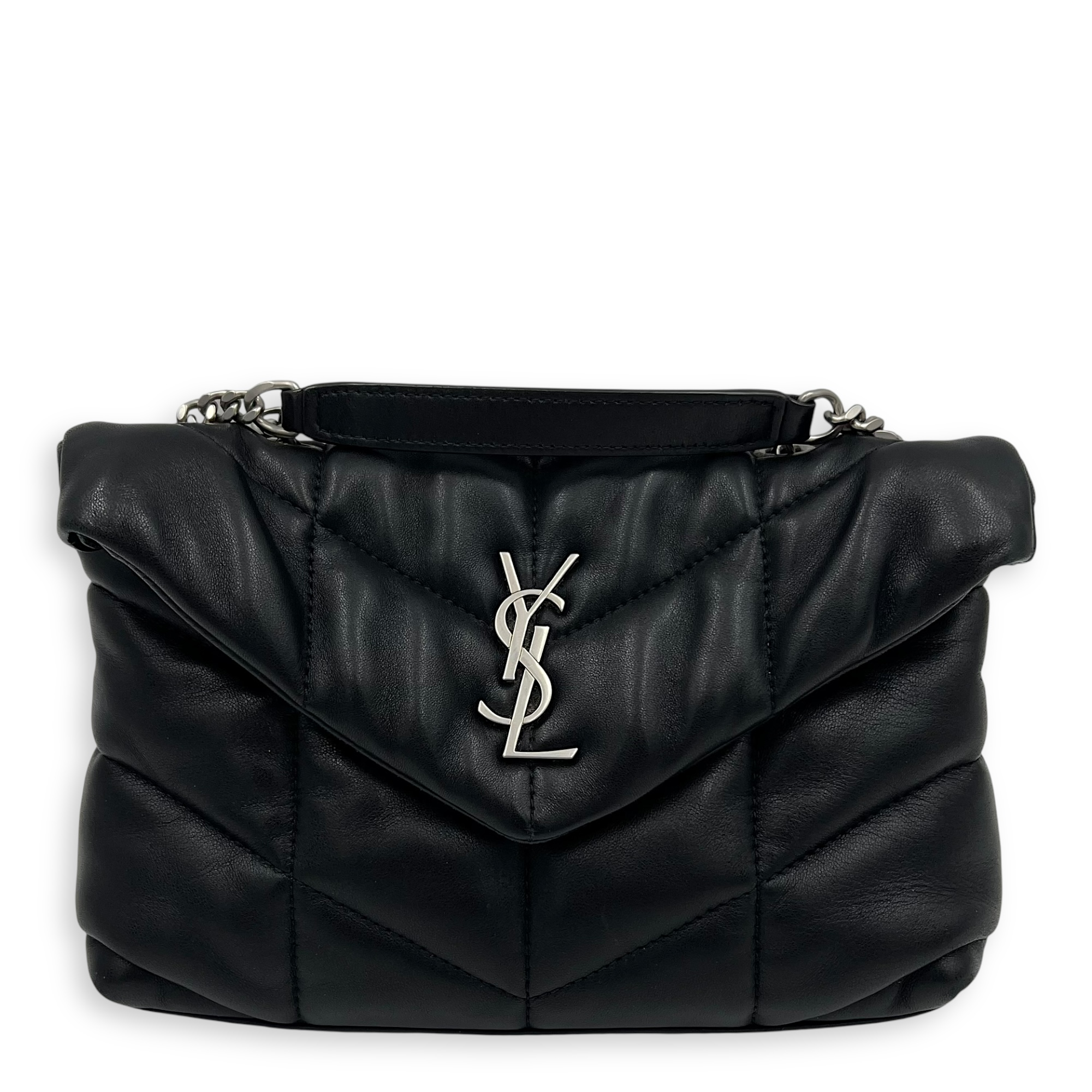Saint Laurent Puffer Toy Black Shoulder Bag in Lambskin, Silver hardware_1