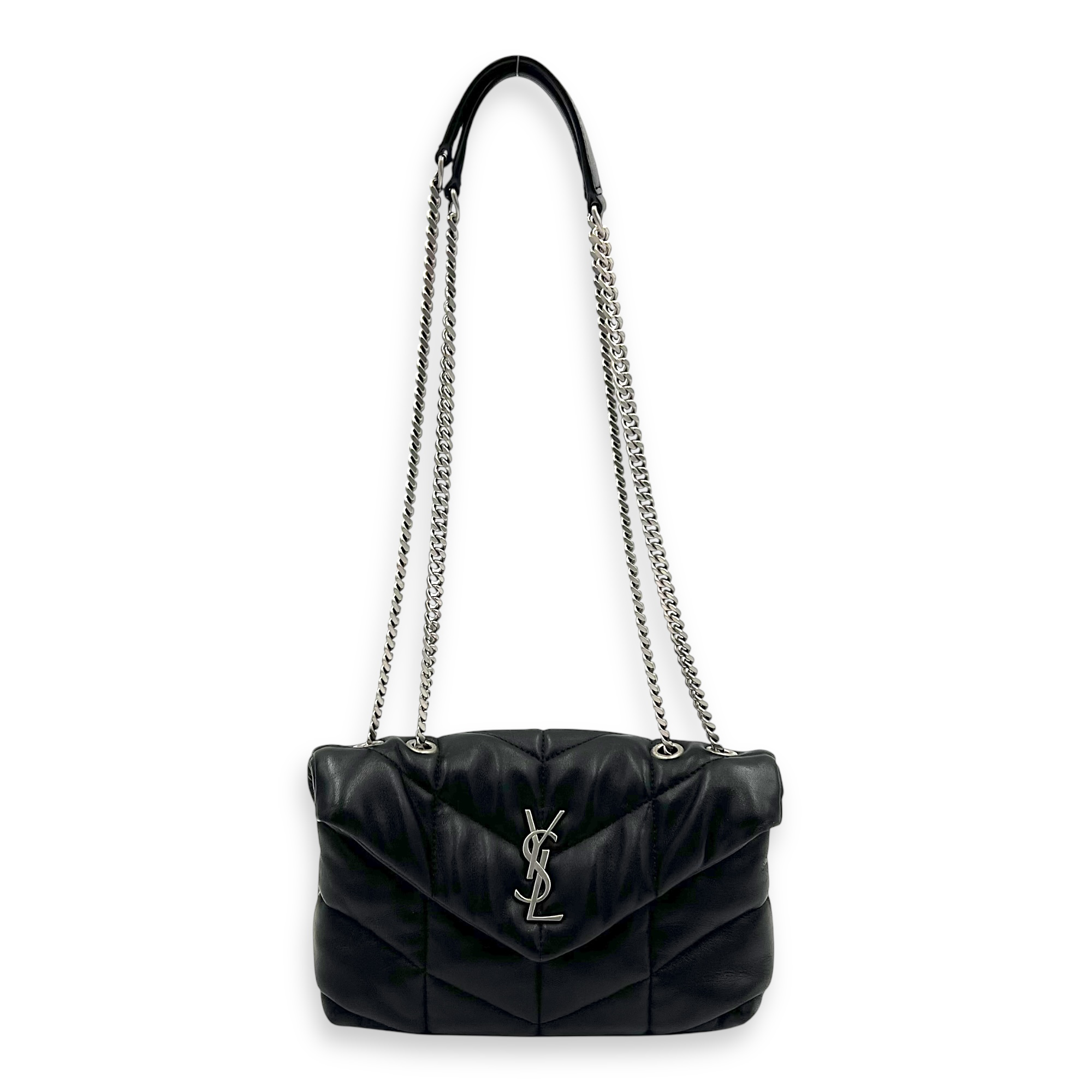 Saint Laurent Puffer Toy Black Shoulder Bag in Lambskin, Silver hardware_9