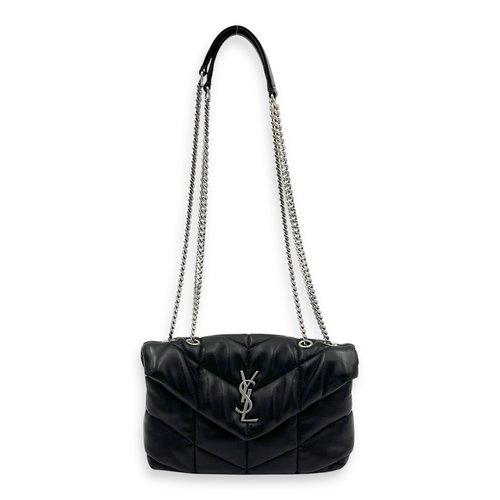 Saint Laurent Puffer Toy Black Shoulder Bag in Lambskin, Silver hardware_9