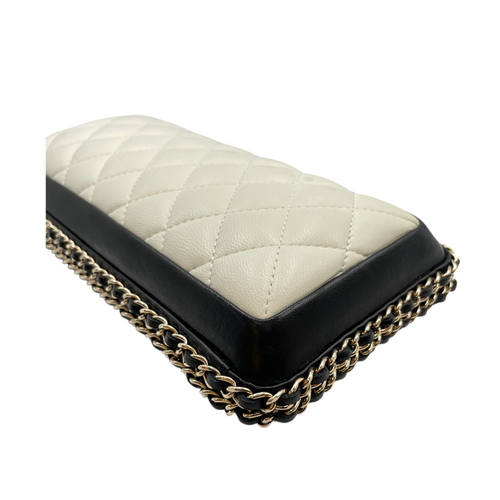 Quilted Chain Round White/Black Crossbody Bag in Lambskin, Gold hardware