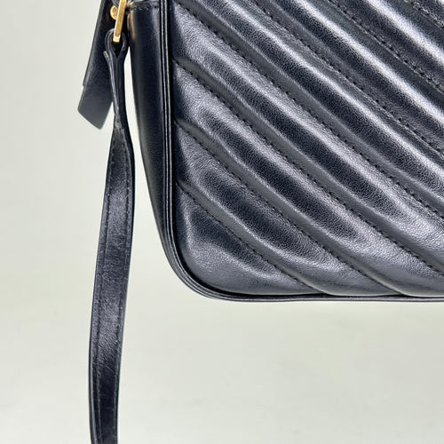 Lou Camera Black Crossbody Bag in Calfskin, Gold hardware