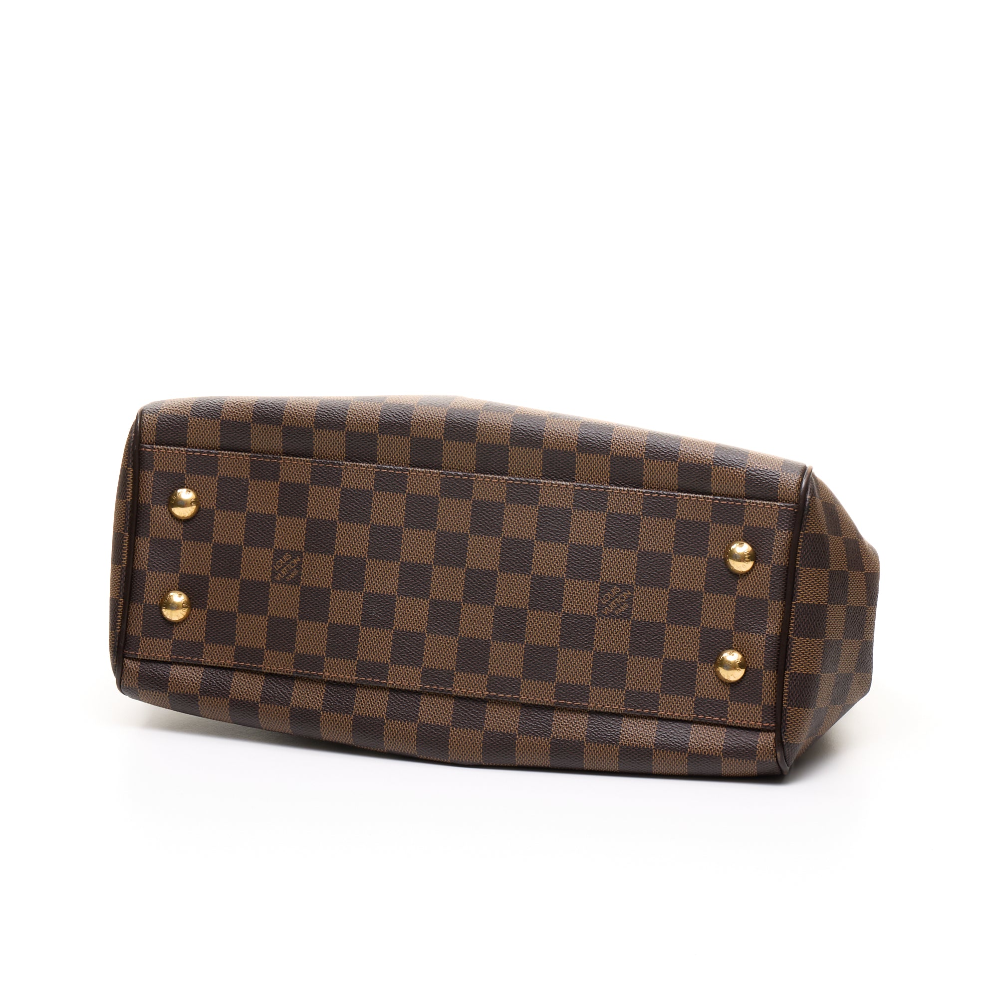 Trevi Damier PM Brown Top Handle Bag in Coated Canvas, Gold hardware