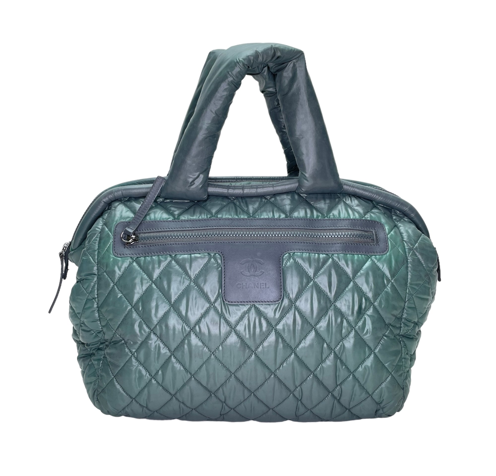 Coco Cocoon Green Top Handle Bag in Nylon, Silver hardware