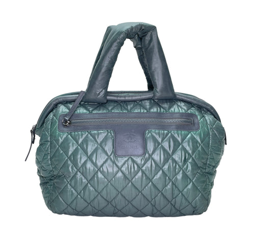 Coco Cocoon Green Top Handle Bag in Nylon, Silver hardware