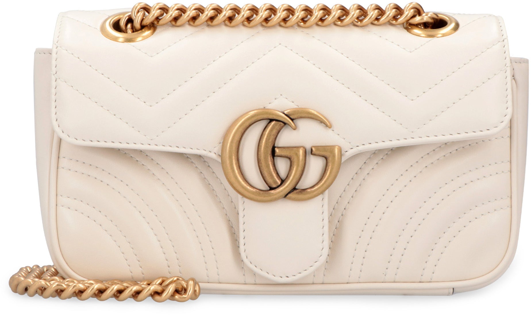 GG Marmont Mini White Crossbody Bag in Calfskin, Gold hardware