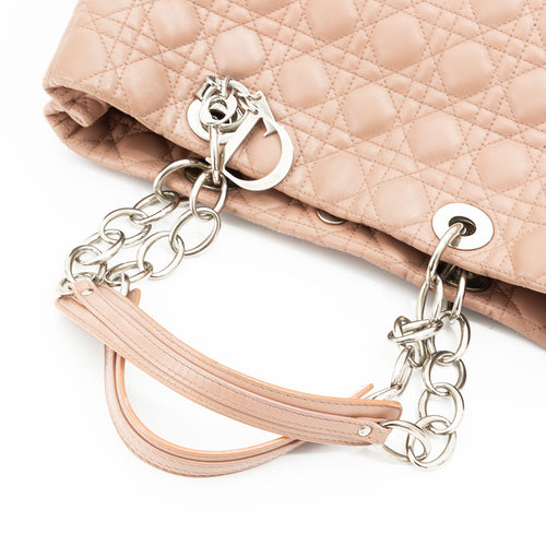 Cannage Pink Tote Bag in Lambskin, Silver hardware