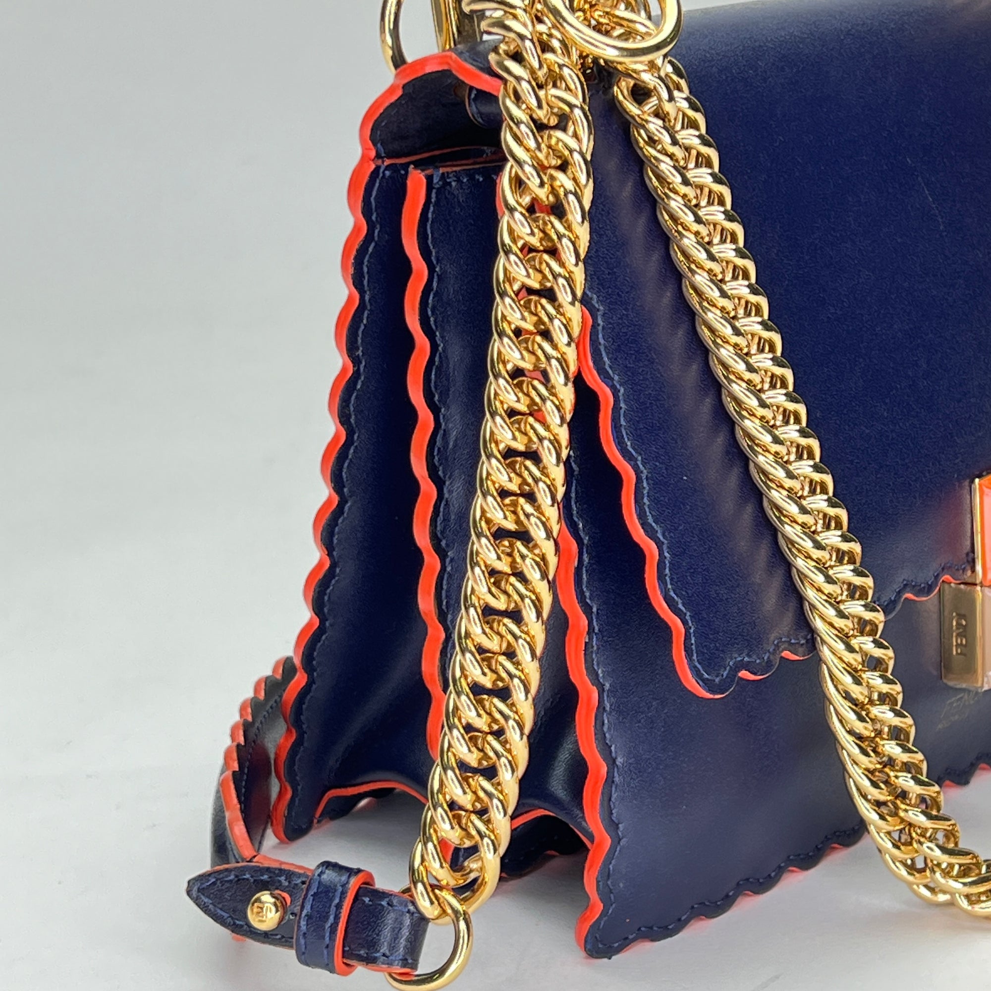 Kan I Small Navy Shoulder Bag in Calfskin, Gold hardware