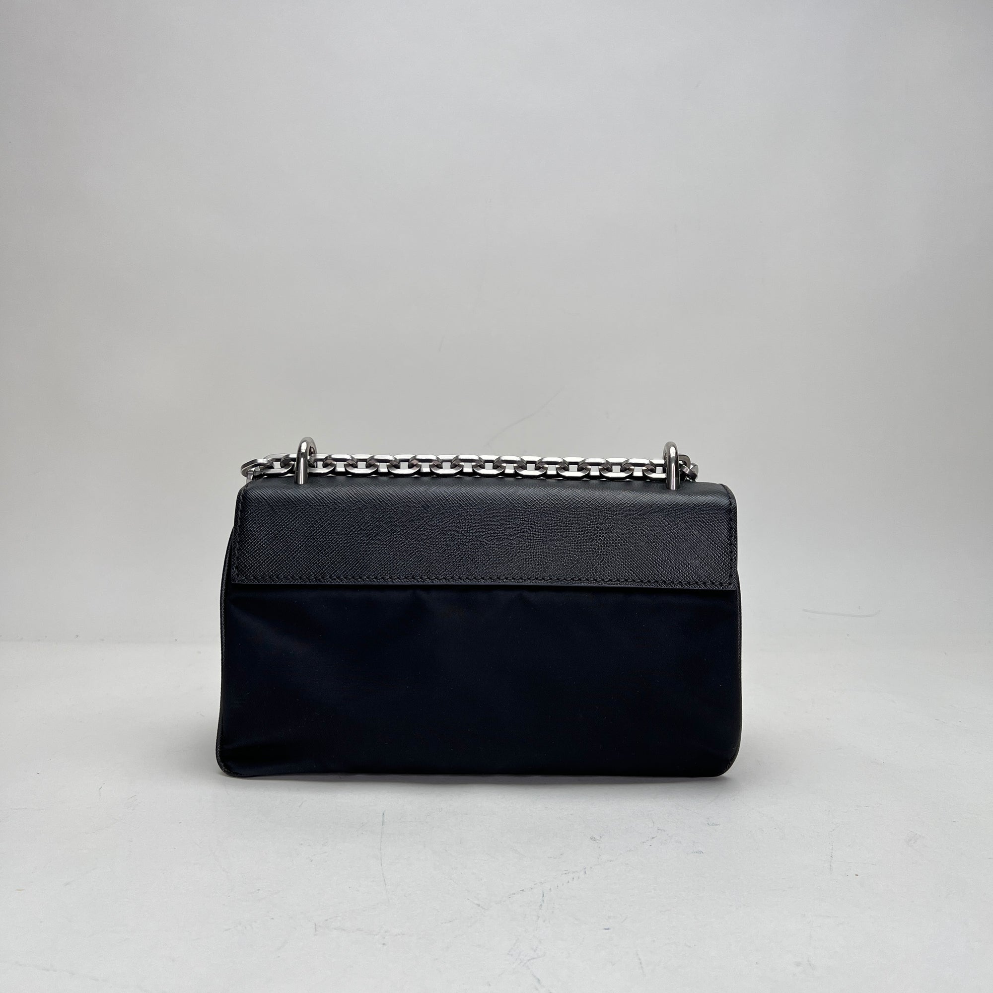 Phenix Black Shoulder Bag in Saffiano Leather, Silver hardware