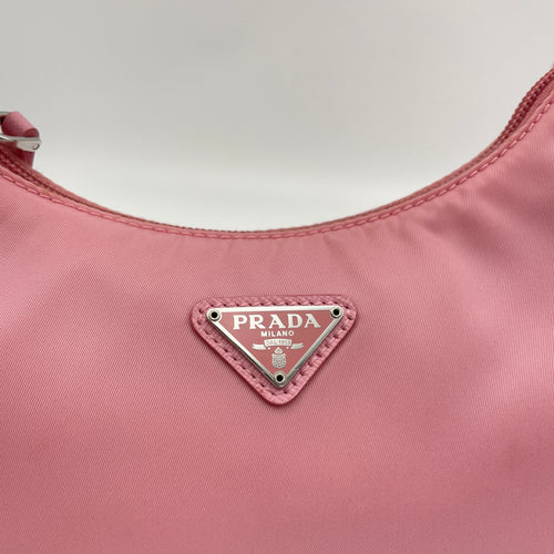 Re-Edition 2000 Pink Shoulder Bag in Re-Nylon, Silver hardware