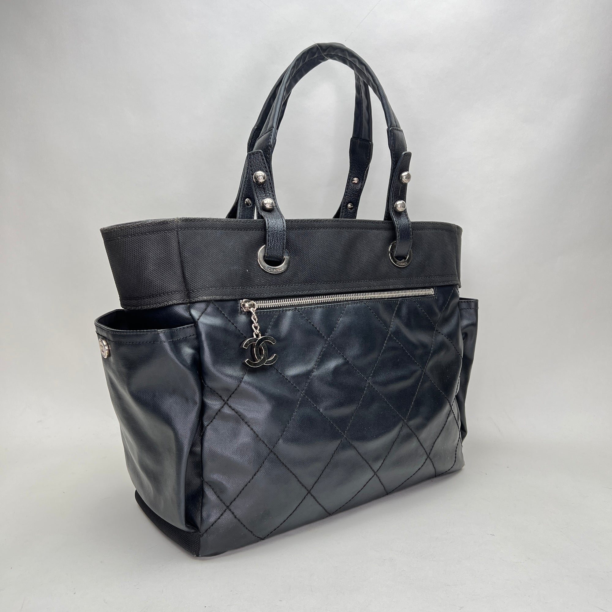 Paris Biarritz Large Shoulder bag in Coated canvas, Silver Hardware