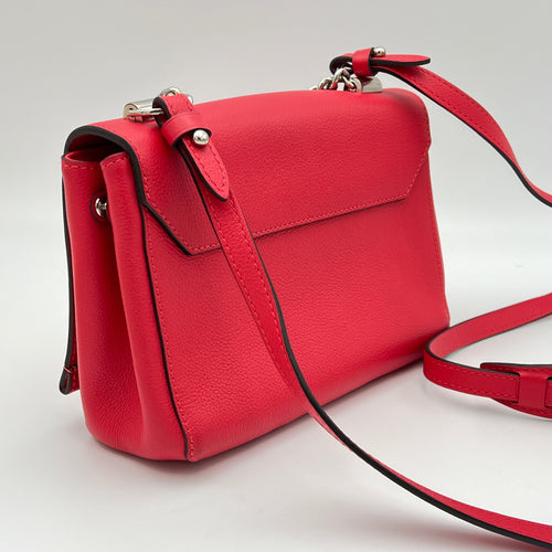 Lockme II BB Red Crossbody Bag in Calfskin, Silver hardware