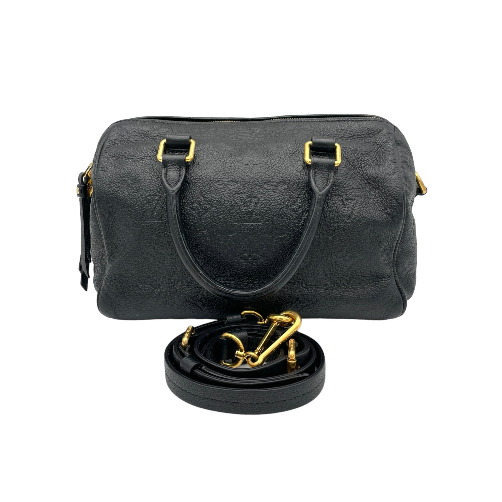 Speedy 25 Black Top Handle Bag in Monogram Empreinte Leather, Gold hardware