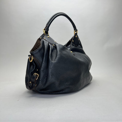 Mahina Hobo XL Black Shoulder Bag in Calfskin, Gold hardware