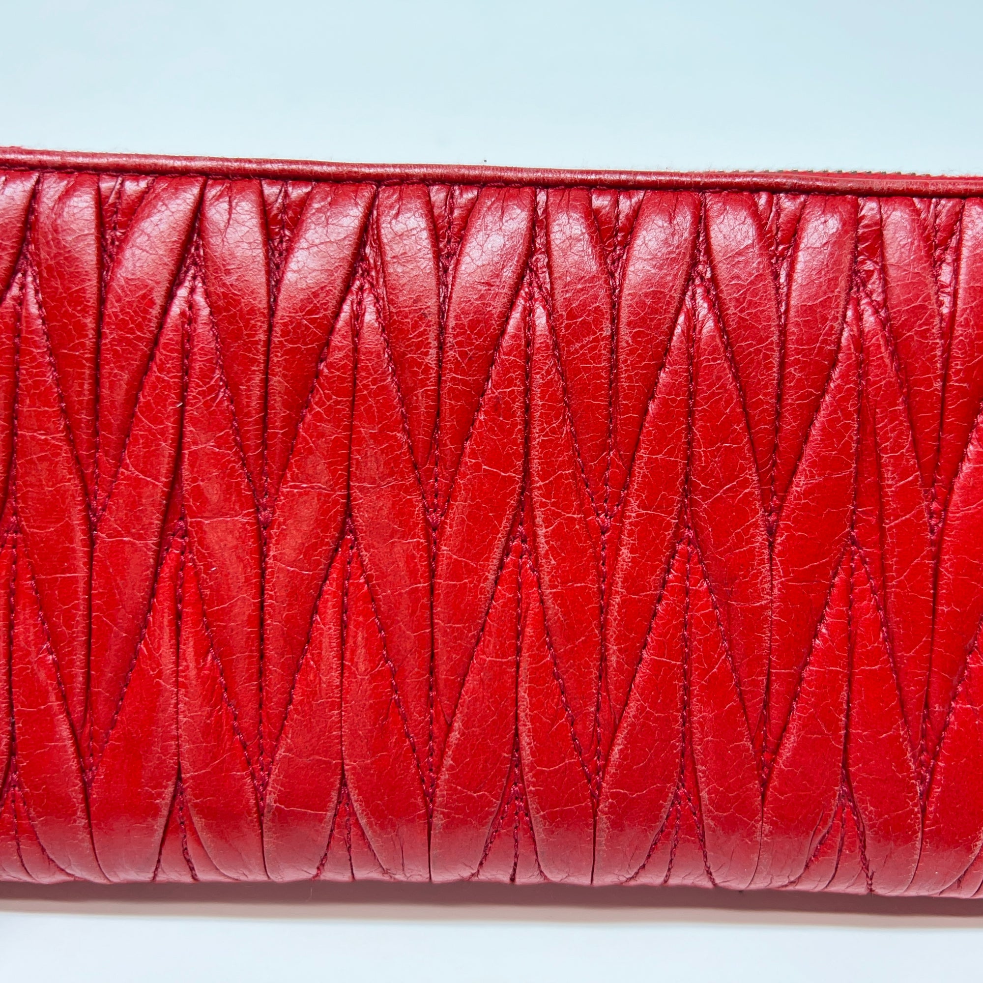 Matelasse Red Wallet in Goat Leather, Silver hardware