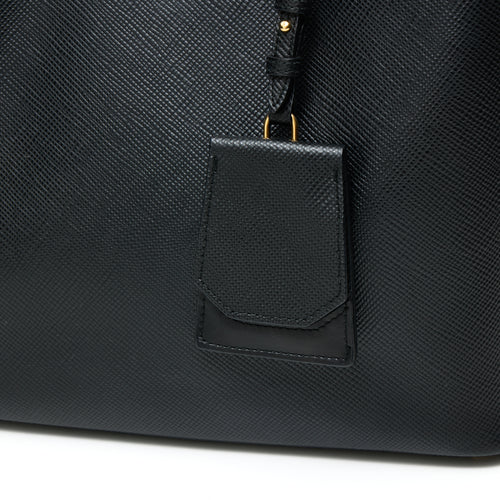 Panier Two-Way Black Bucket Bag in Saffiano Leather, Gold hardware