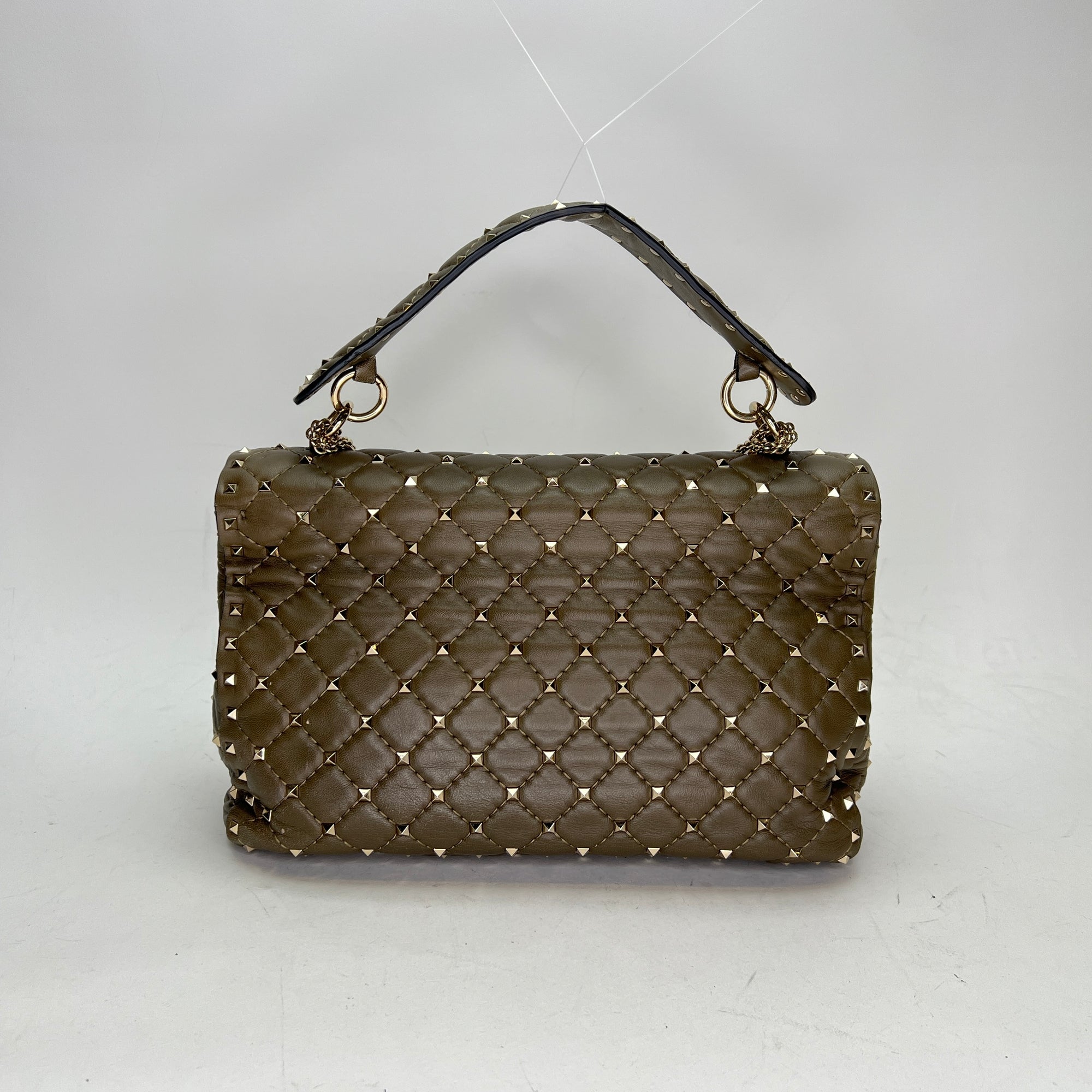 Rockstud Spike Green Shoulder Bag in Lambskin, Light Gold hardware