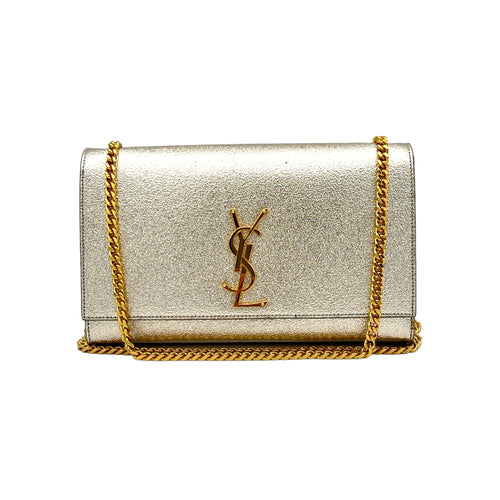 Kate Medium Silver Crossbody Bag in Calfskin, Gold hardware