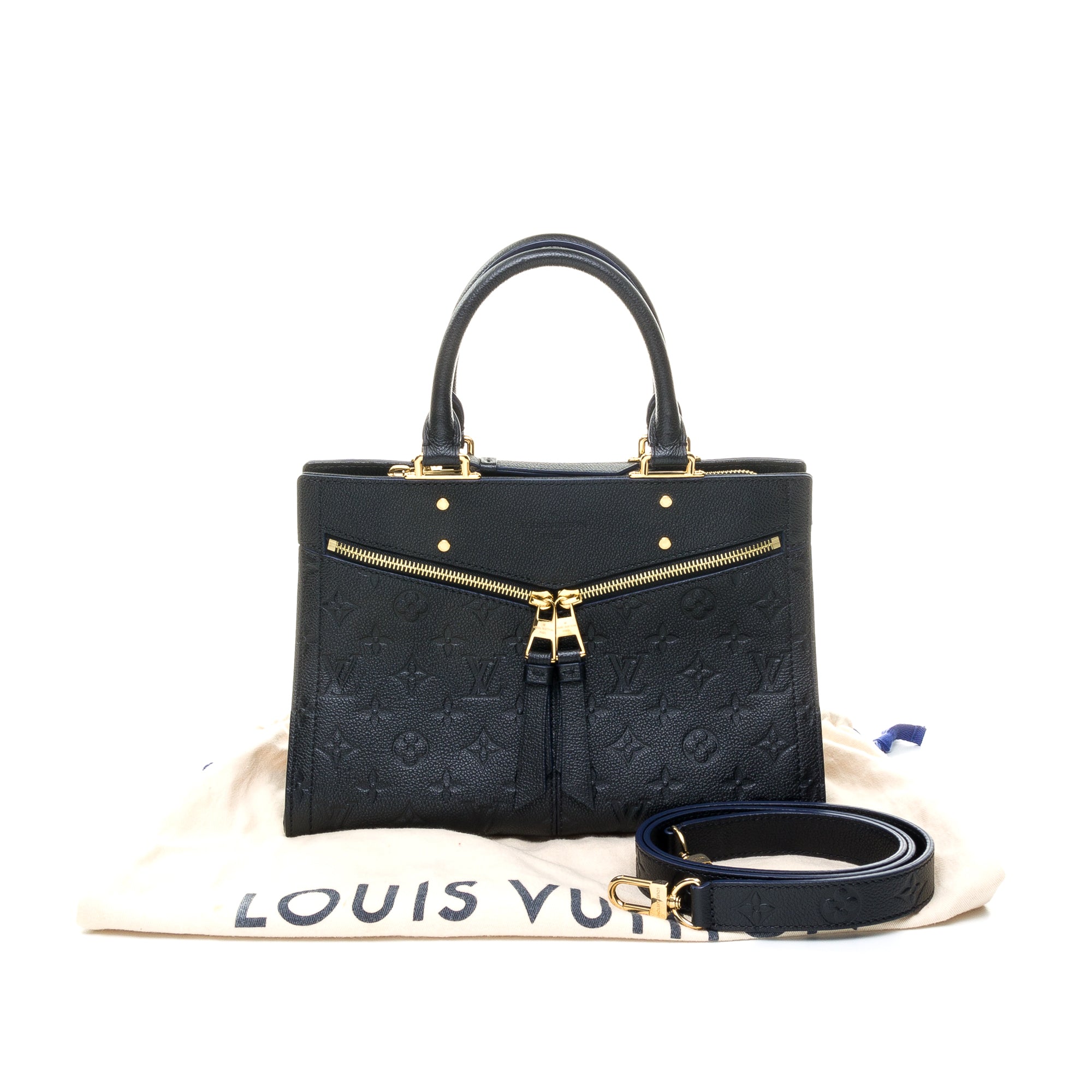 Sully PM Black Top Handle Bag in Monogram Empreinte Leather, Gold hardware