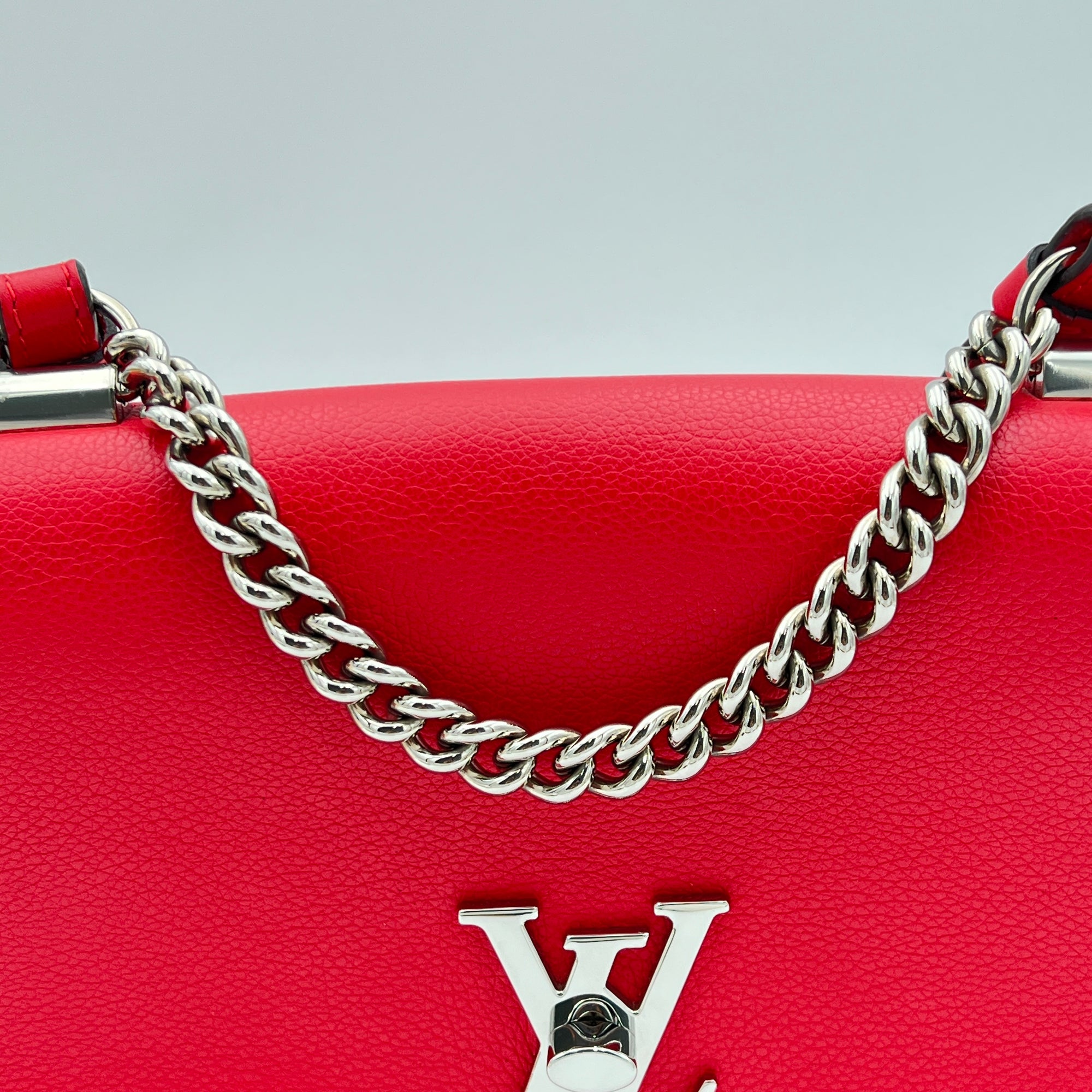 Lockme II BB Red Crossbody Bag in Calfskin, Silver hardware