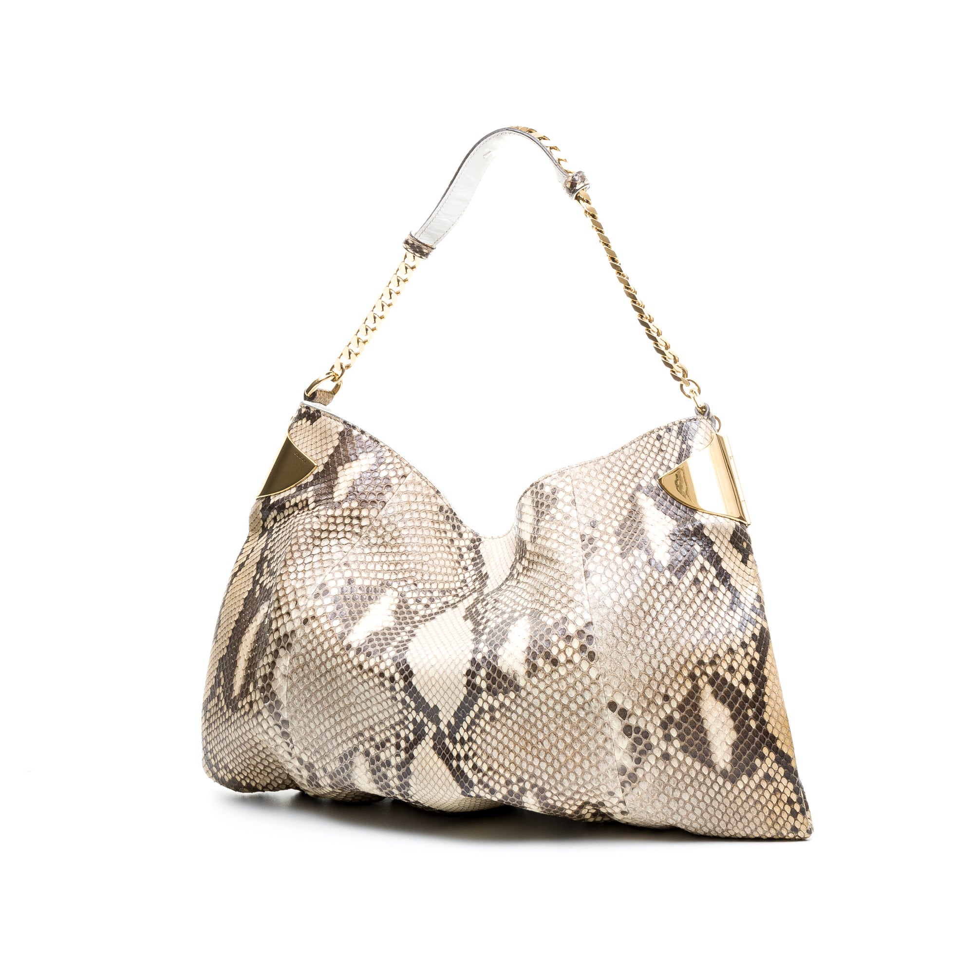 1970 Medium Beige Shoulder Bag in Python Embossed Calfskin, Gold hardware