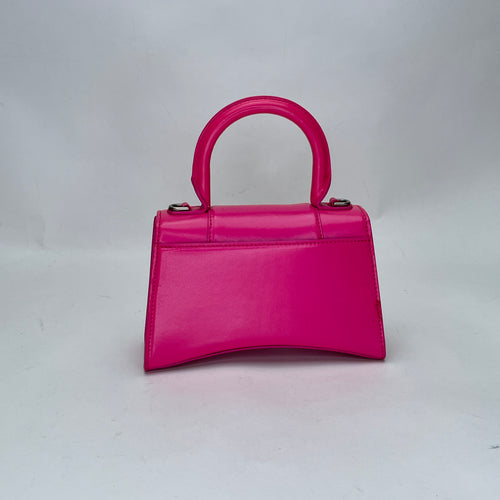 Hourglass XS Pink Top Handle Bag in Calfskin, Silver hardware