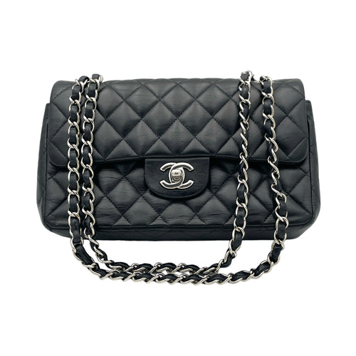 Classic Double Flap Small Black Shoulder Bag in Lambskin, Silver hardware