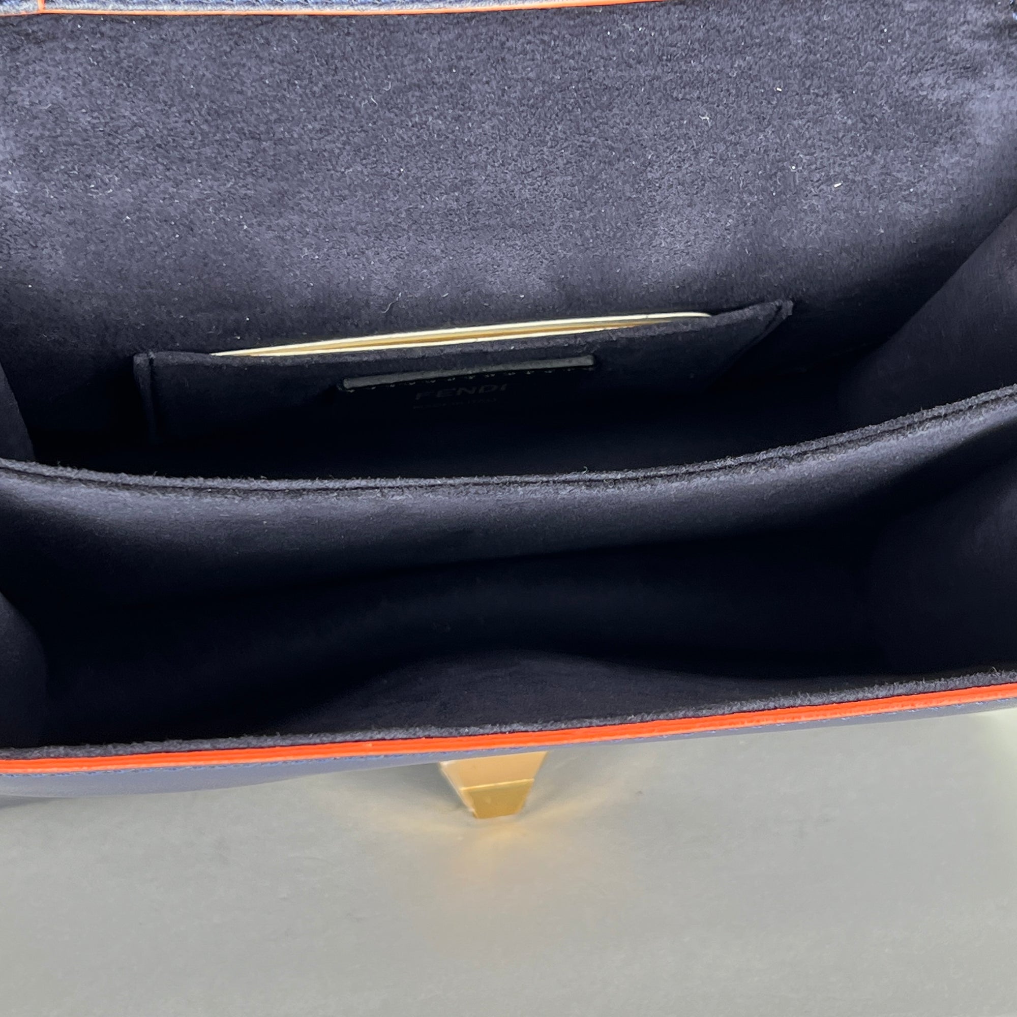 Kan I Small Navy Shoulder Bag in Calfskin, Gold hardware