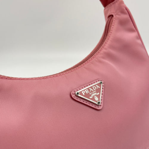 Re-Edition 2000 Pink Shoulder Bag in Re-Nylon, Silver hardware