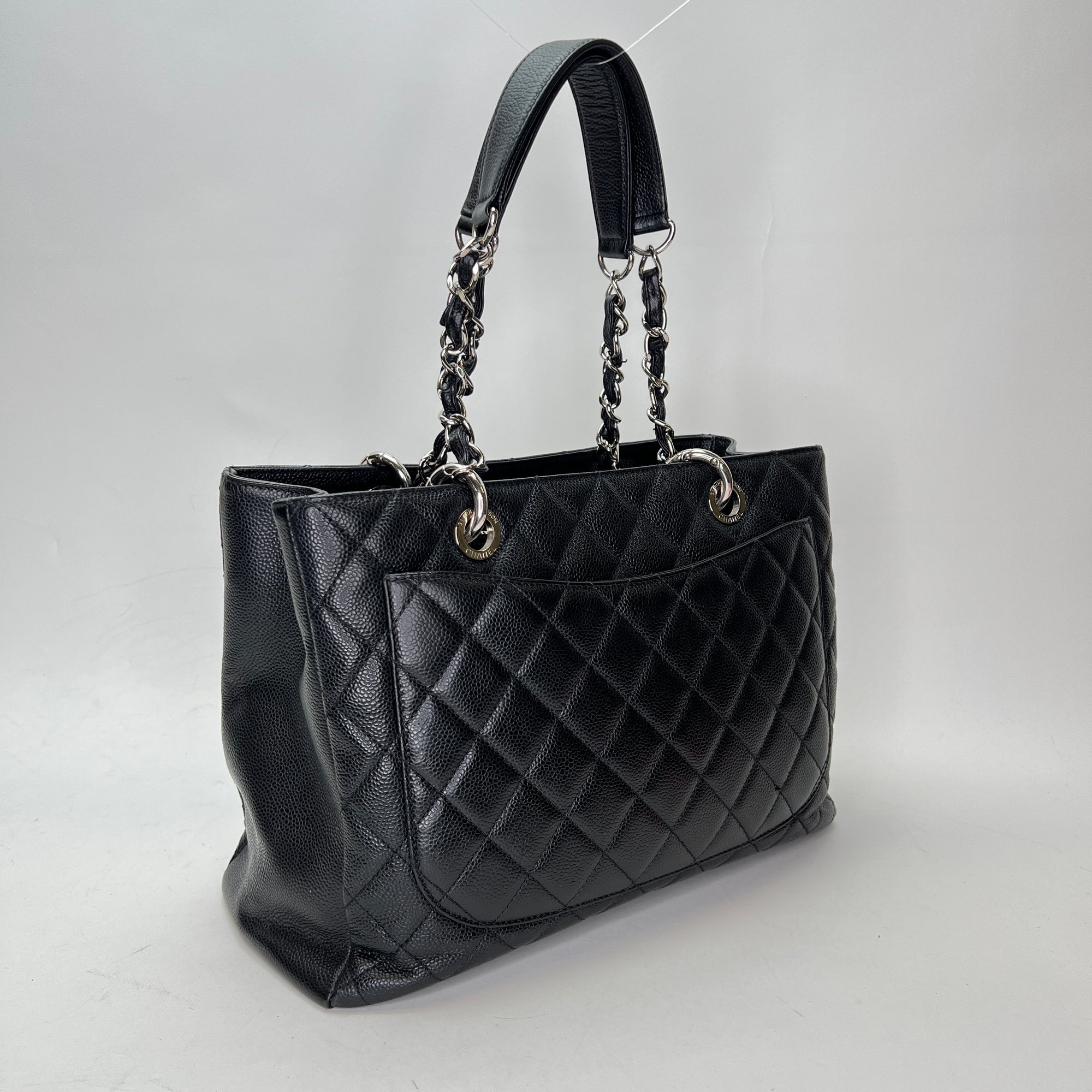 GST Grand Shopping Black Tote Bag in Caviar Leather, Silver hardware