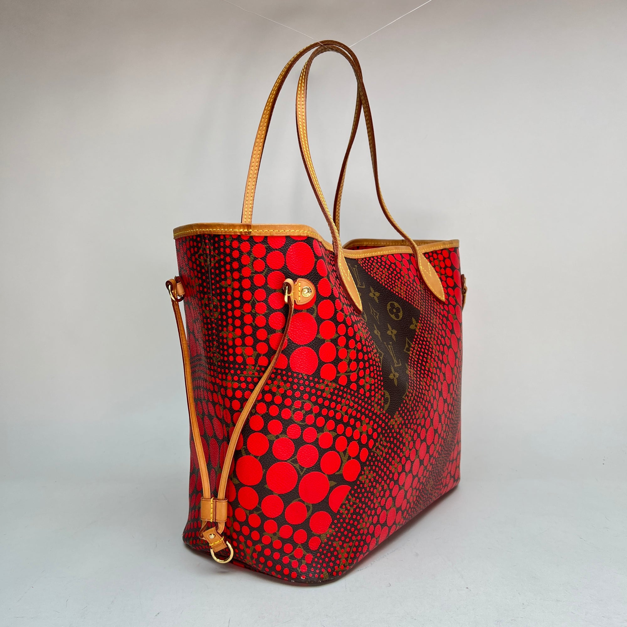 Neverfull x Yayoi Kusama MM Brown Tote Bag in Monogram Coated Canvas, Gold hardware