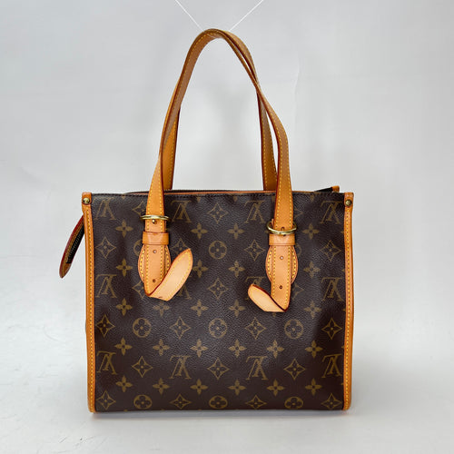 Popincourt Brown Top Handle Bag in Monogram Coated Canvas, Gold hardware