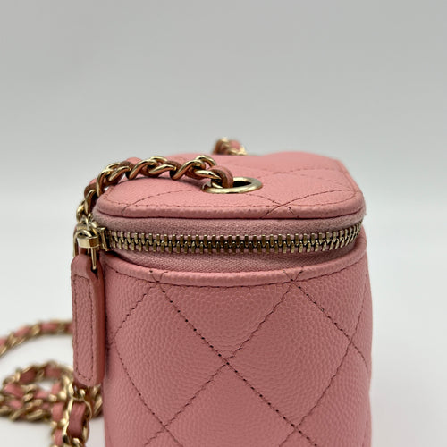 Mini Vanity Pink Crossbody Bag in Caviar Leather, Gold hardware