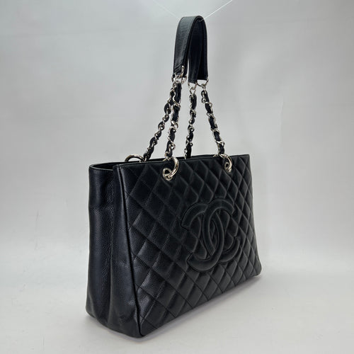 GST Grand Shopping Black Tote Bag in Caviar Leather, Silver hardware