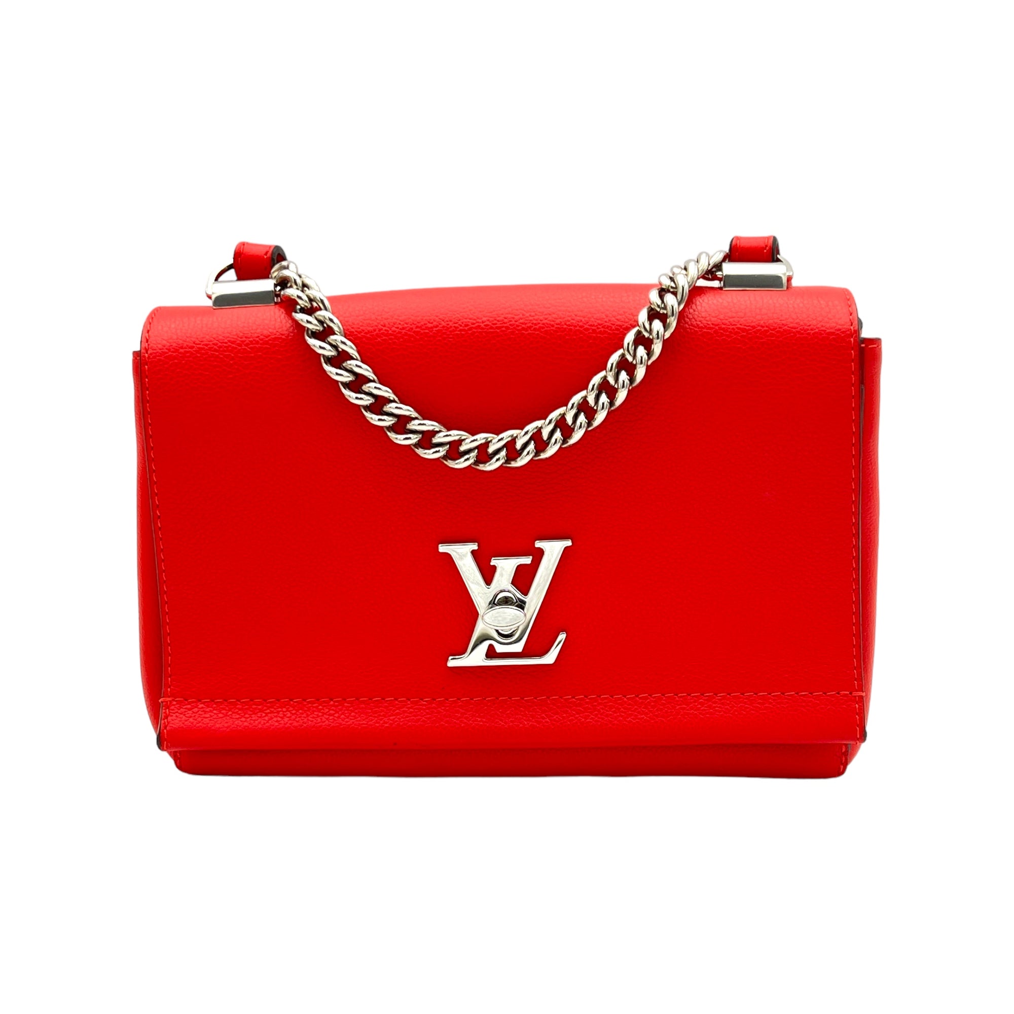 Lockme II BB Red Crossbody Bag in Calfskin, Silver hardware